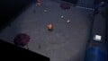 A Bulborb, some Albino Dwarf Bulborbs, some Blue Pikmin sprouts, a Kingcap, some Spotcaps, two iron fences, and a switch.